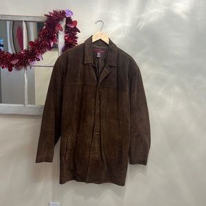 Men’s brushed leather button coat